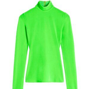 Victoria Beckham Fluorescent Velvet Neon Green Velvet Mock Turtleneck
